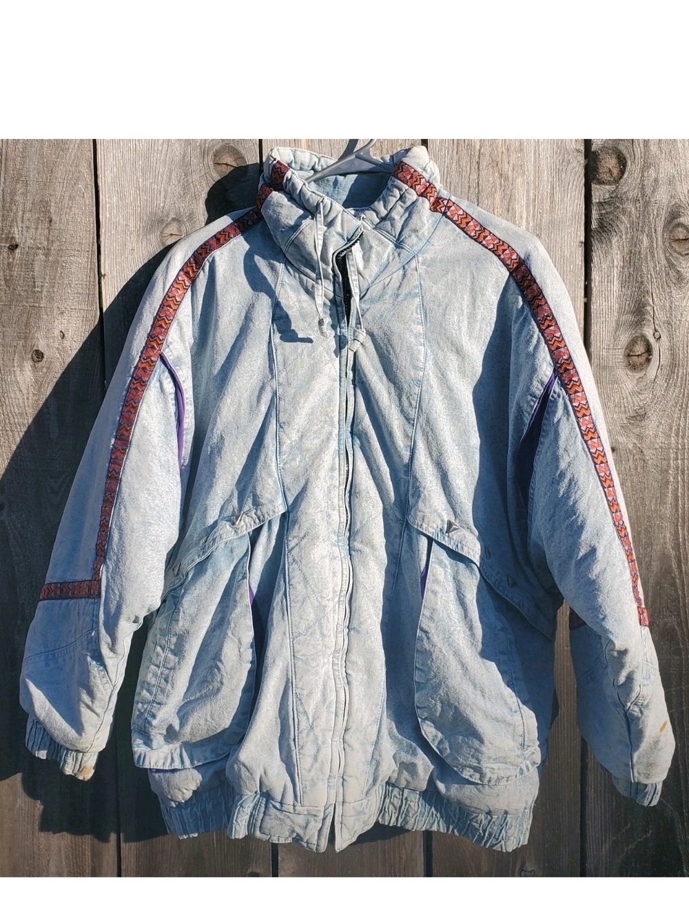 Vintage Gitano Jean Jacket Size M Acid Wash Denim 90s Oversized Southwestern Zip